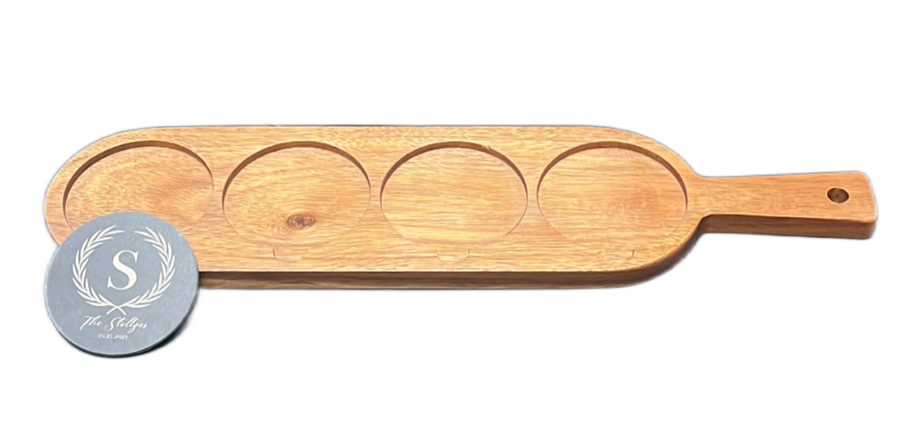 Custom Beer Flight Board – Personalized Slate Coasters & Wood Tray Set