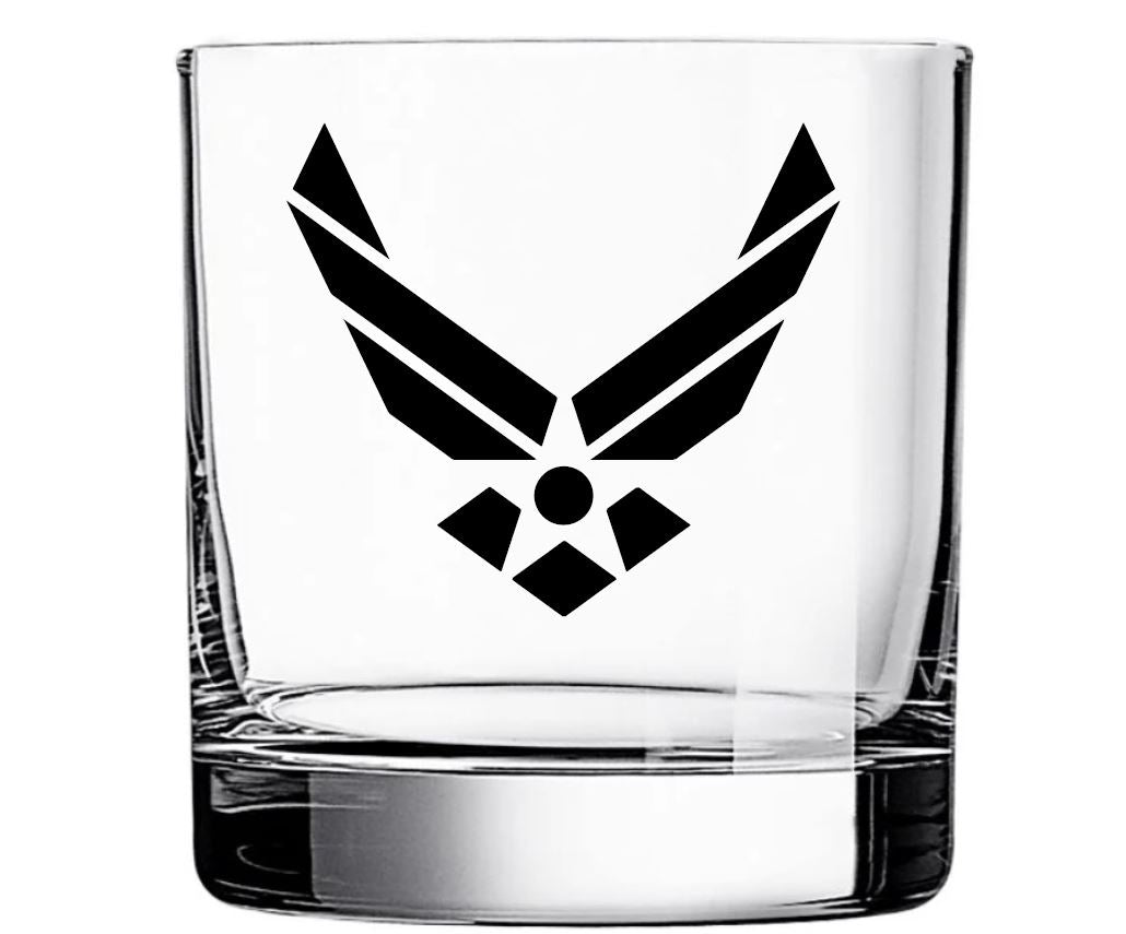 Personalized Air Force Whiskey Glass – Custom Engraved with Name & Rank