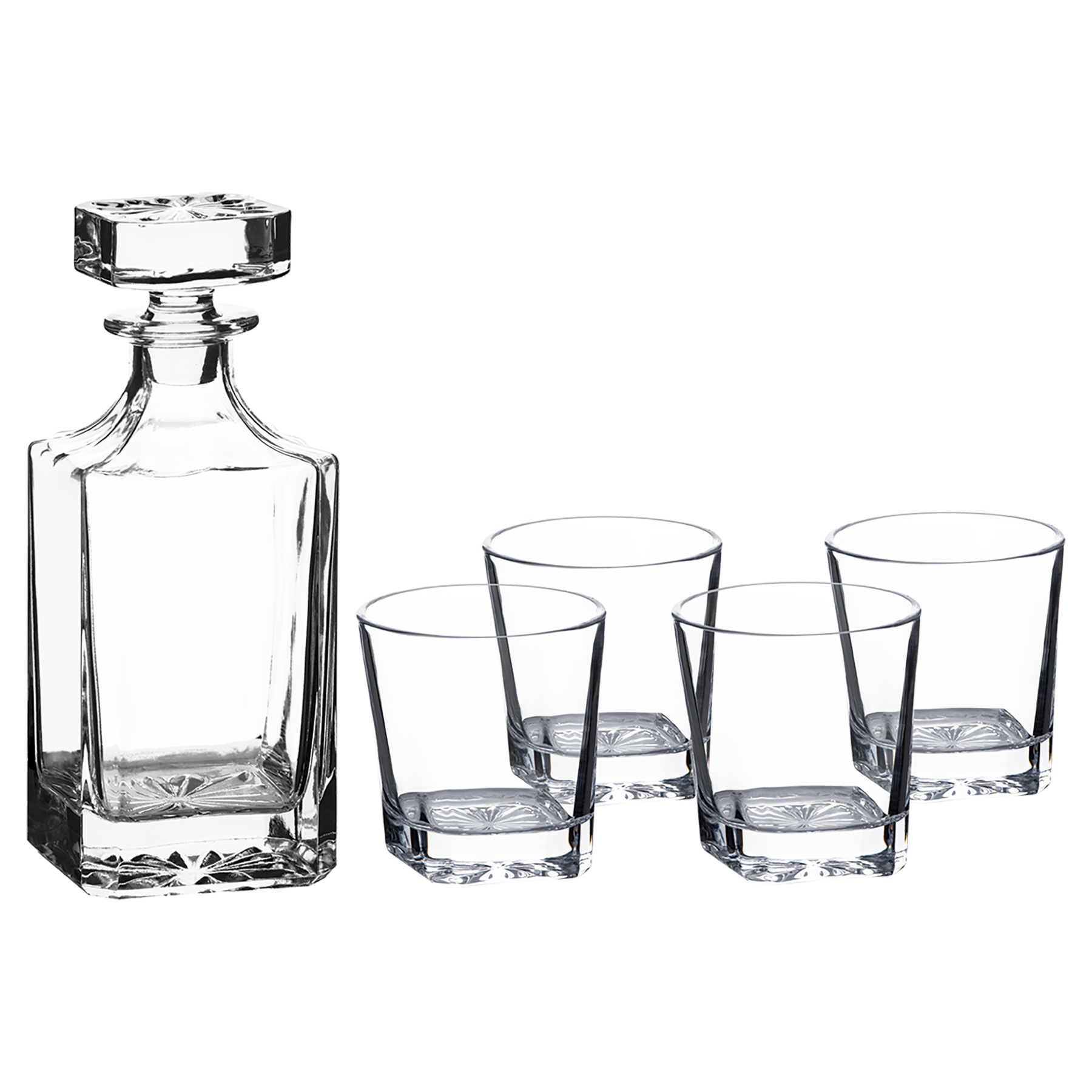 750ml Square Glass Decanter Set with Four 11 oz. Glasses and Gift Box
