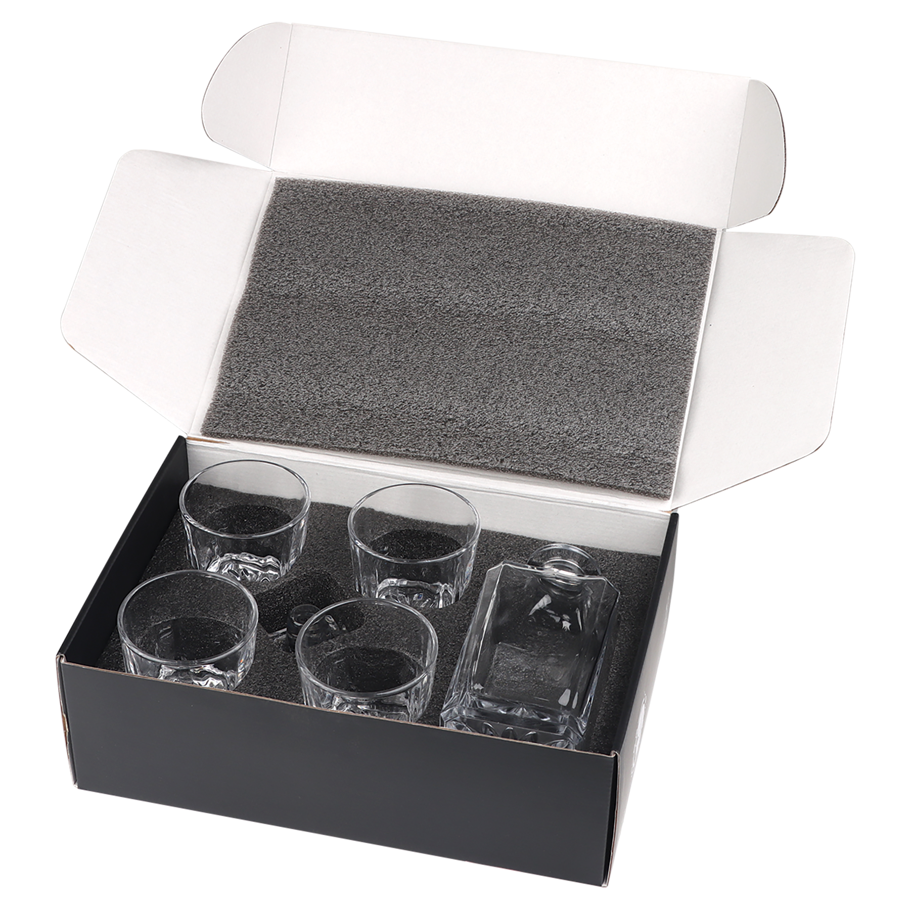 750ml Square Glass Decanter Set with Four 11 oz. Glasses and Gift Box