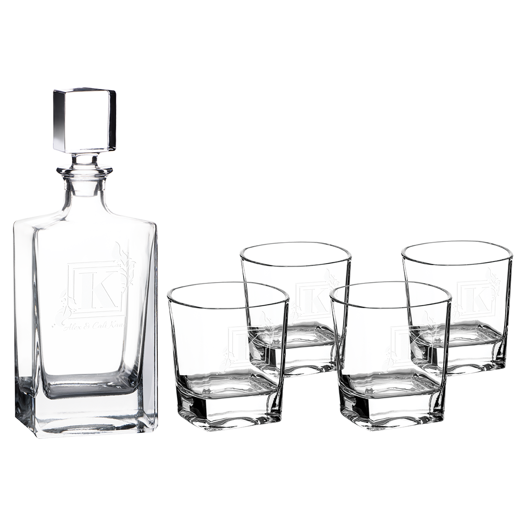 Rectangle Glass Decanter Set with Four 8 oz. Glasses and Gift Box