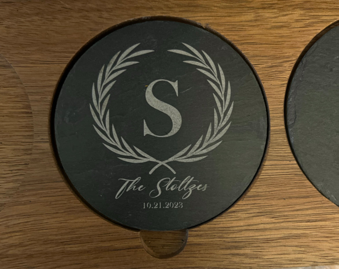 Custom Beer Flight Board – Personalized Slate Coasters & Wood Tray Set