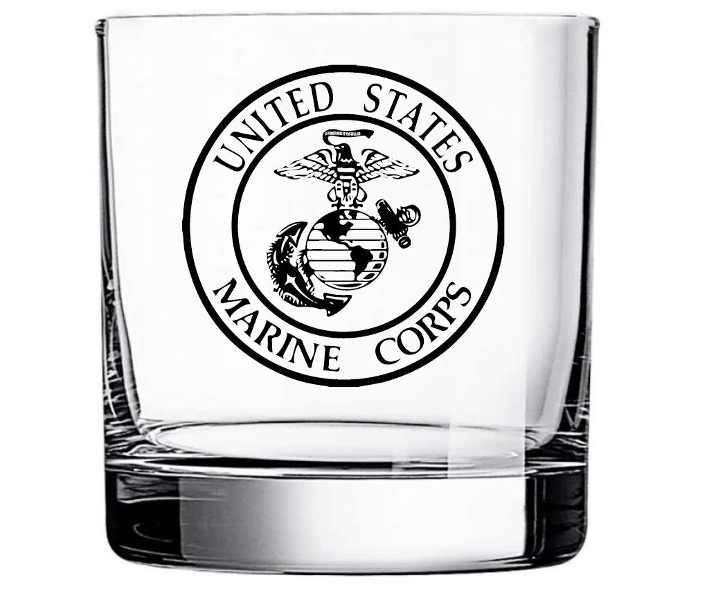 USMC Whiskey Glass – Custom Engraved with Eagle, Globe & Anchor Logo
