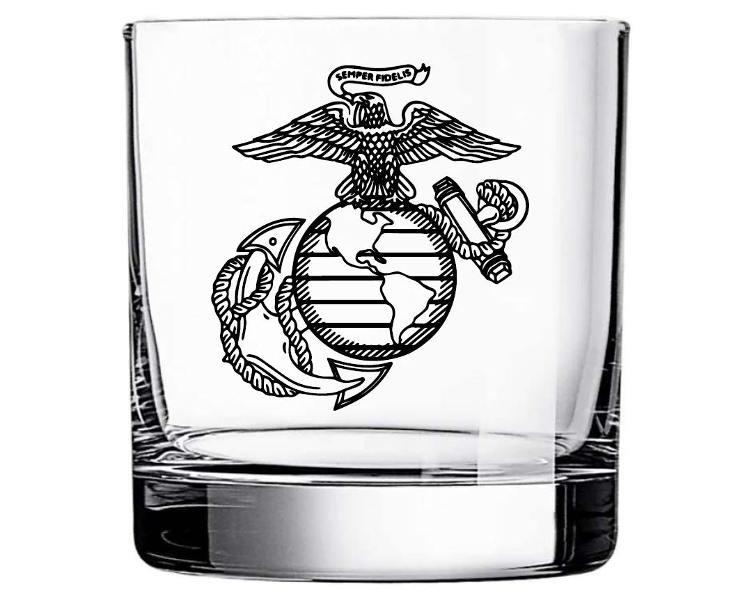 Custom Laser Engraved Eagle Globe and Anchor Whiskey Glass - Personalized USMC Gift