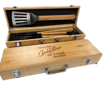 Personalized Bamboo BBQ Grill Set | Engraved 3 Piece Gift Set