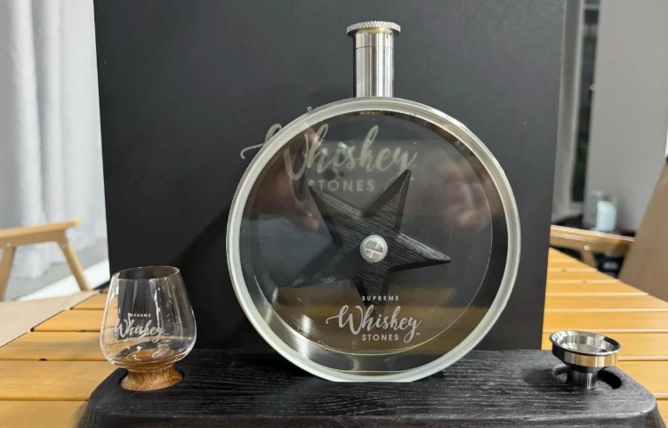 Personalized Stainless Steel Whiskey Decanter with Charred Oak Star