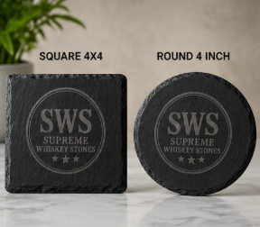Custom Engraved Slate Coasters – Square or Round – 4 Inch Premium Natural Slate Set