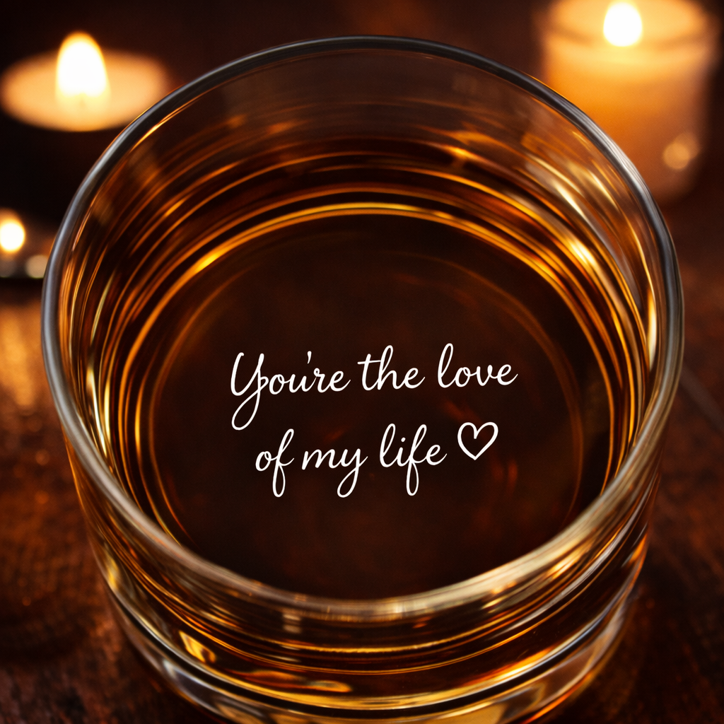 Personalized engraved whiskey glass with hidden love message, romantic Valentine’s Day gift for him
